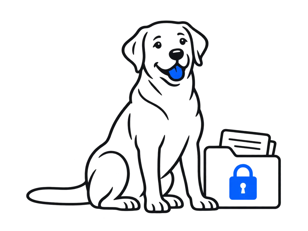 Apollo beside a locked folder of records