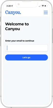 What the worker sees: the Canyou welcome screen on a phone