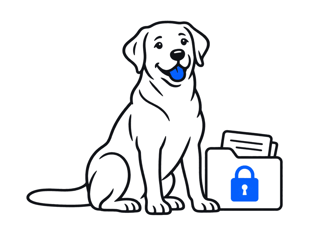 Apollo beside a locked folder of records
