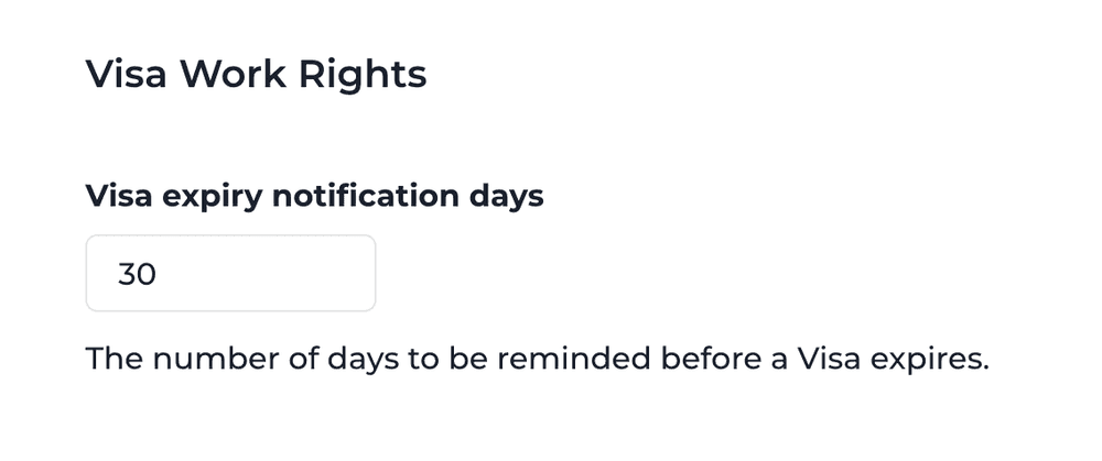 The visa expiry notification setting in Canyou, set to 30 days