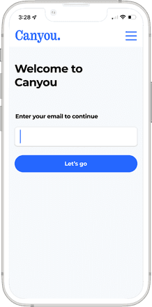 What the worker sees: the Canyou welcome screen on a phone