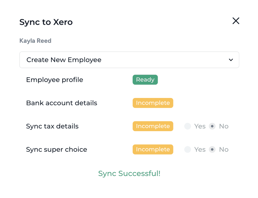 Canyou syncing a new starter’s details into Xero Payroll