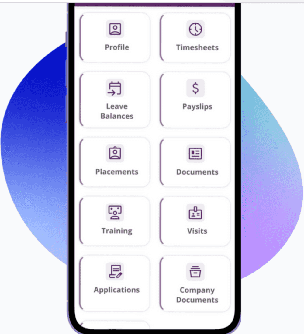 Workforce One employee and client portal showing placements, documents and applications