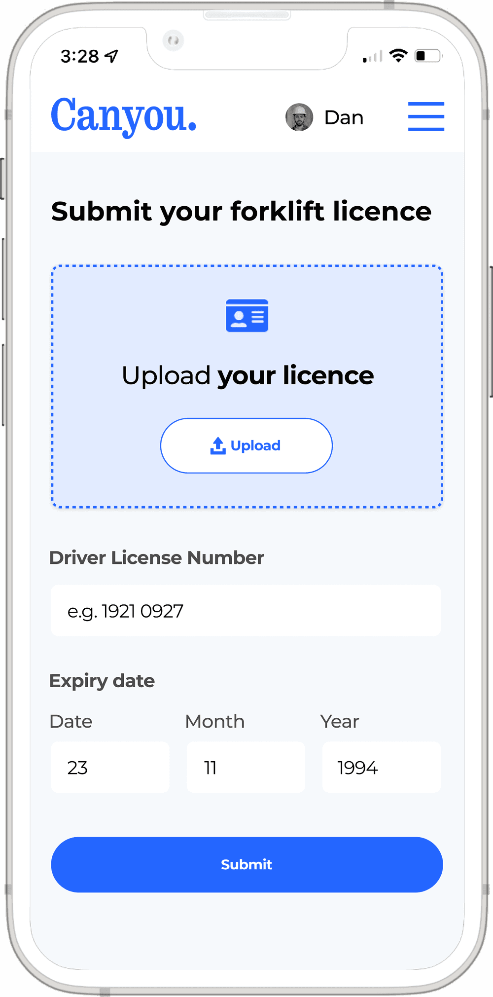 A worker submitting a licence from their phone